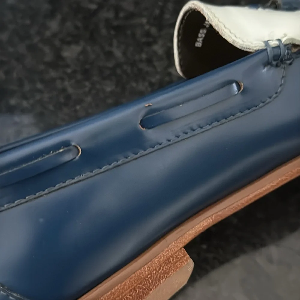 Classic Blue and White Tassel Loafer - Women's Leather Slip-On